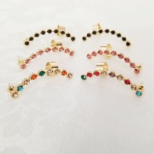 Multicolor Rhinestones Ear Cuff Women's Earrings. 3 pairs. New